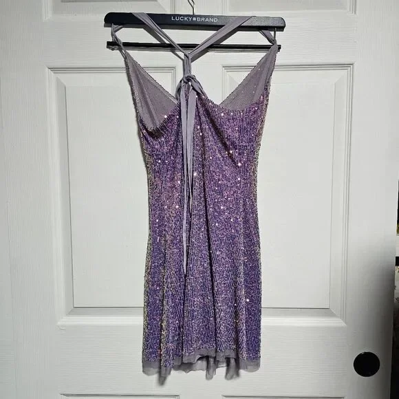 Intimately Free People Gold Rush Lilac Iridescent Mini Slip Dress Size Small - Picture 3 of 11